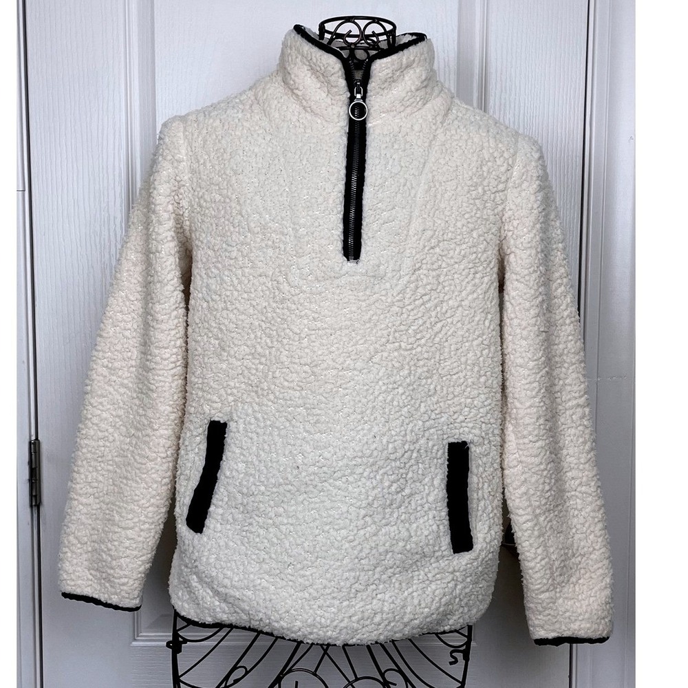 Thread & Supply Wubby Fleece Pullover Womens XS Milk White Quarter Zip Oversized